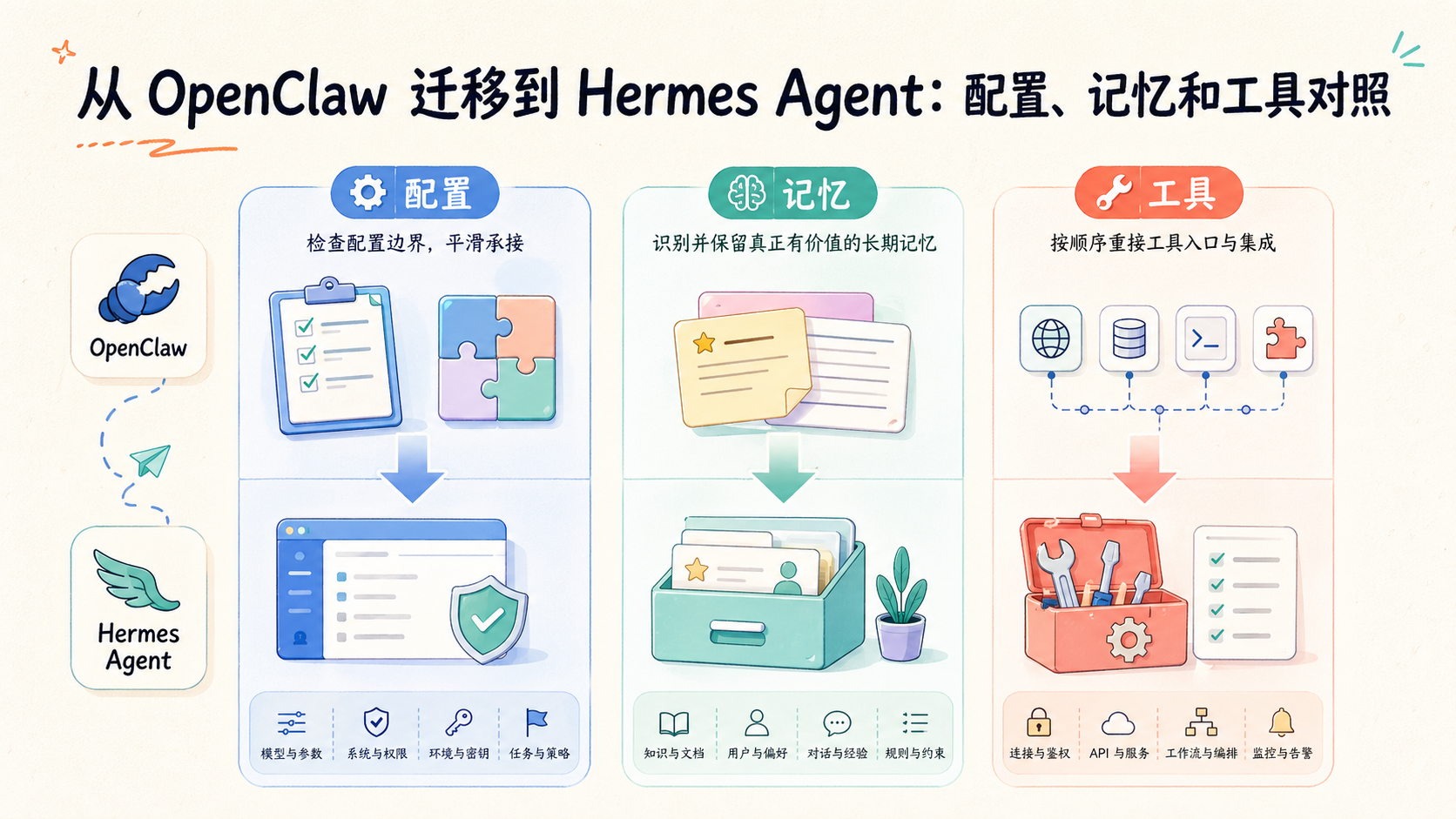 Cover illustration for 从 OpenClaw 迁移到 Hermes Agent