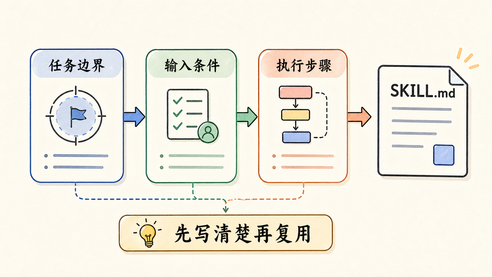 Part 1 explanatory illustration showing OpenClaw Skills 开发：从 SKILL.md 到可复用自动化能力是什么