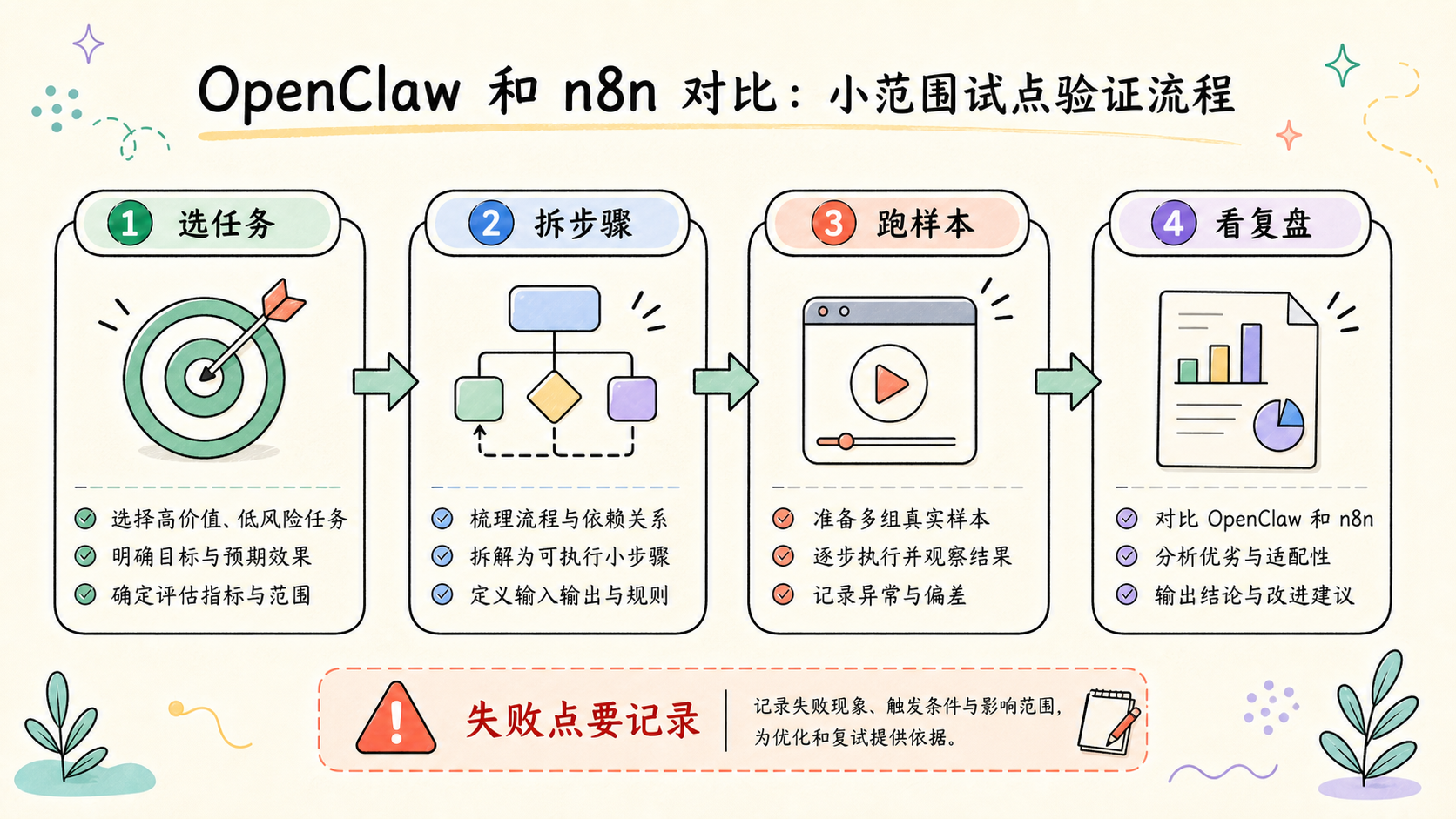 Part 2 explanatory illustration showing 先说结论：OpenClaw 和 n8n 对比该怎么判断