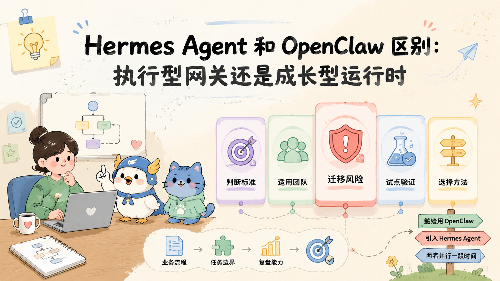 Cover illustration for Hermes Agent 和 OpenClaw 区别