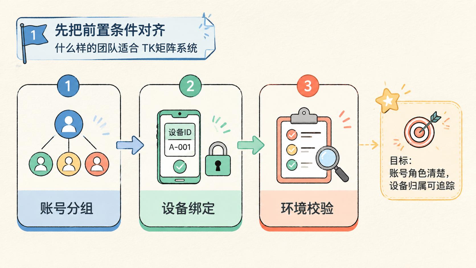 Part 1 explanatory illustration showing 先把前置条件对齐：什么样的团队适合 TK矩阵系统