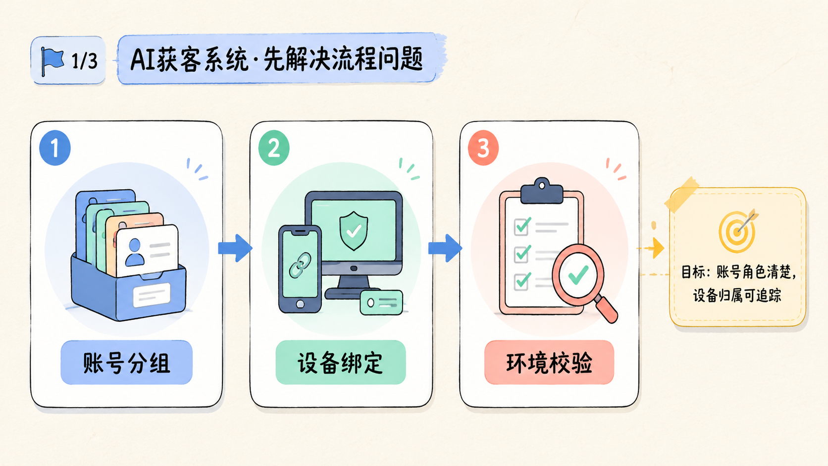 Part 1 explanatory illustration showing AI获客系统先解决流程问题