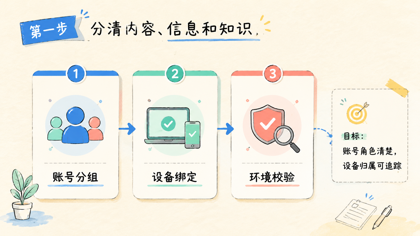 Part 1 explanatory illustration showing Karpathy 知识系统的第一步：分清内容、信息和知识