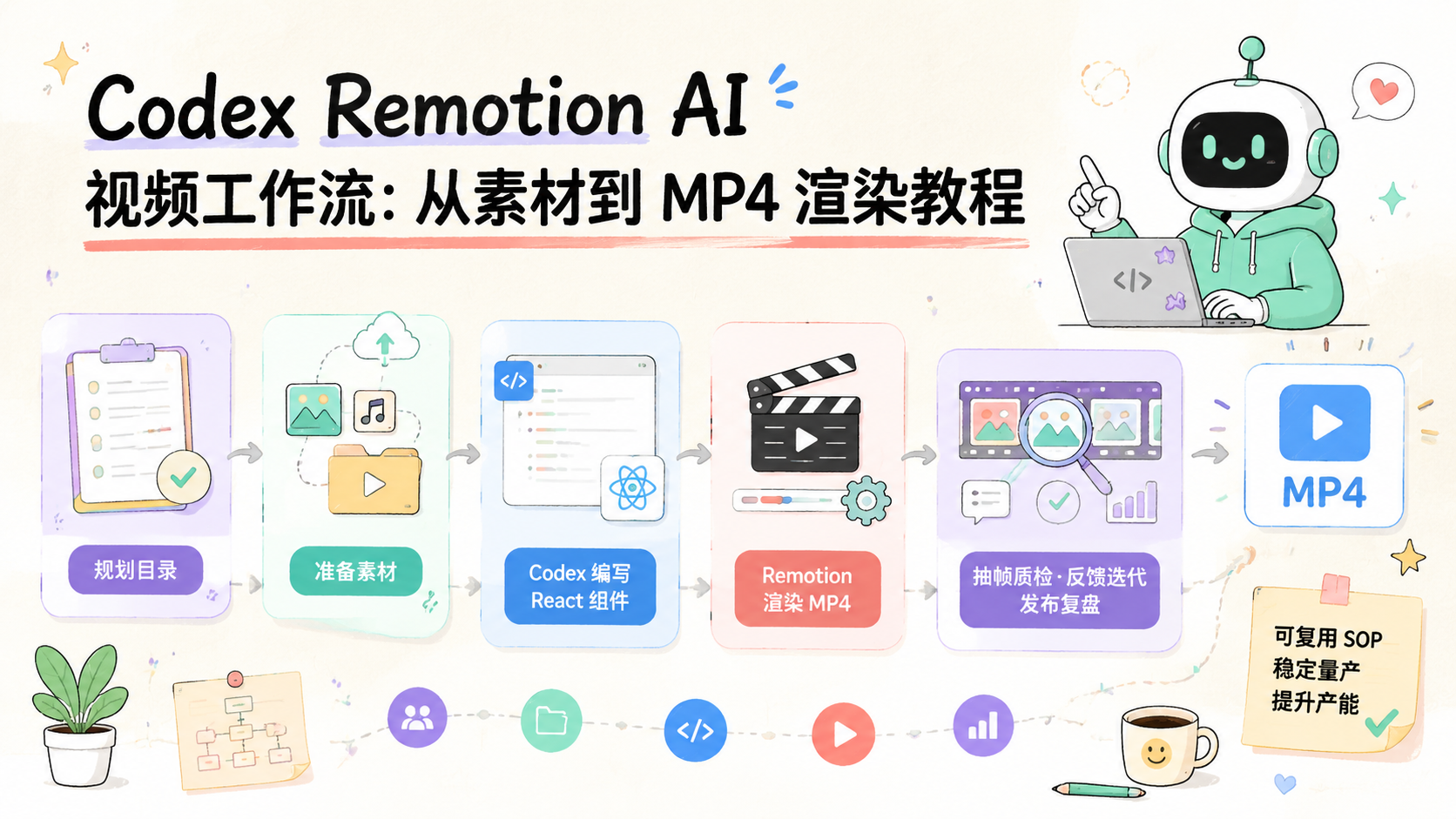 Cover illustration for Codex Remotion AI 视频工作流