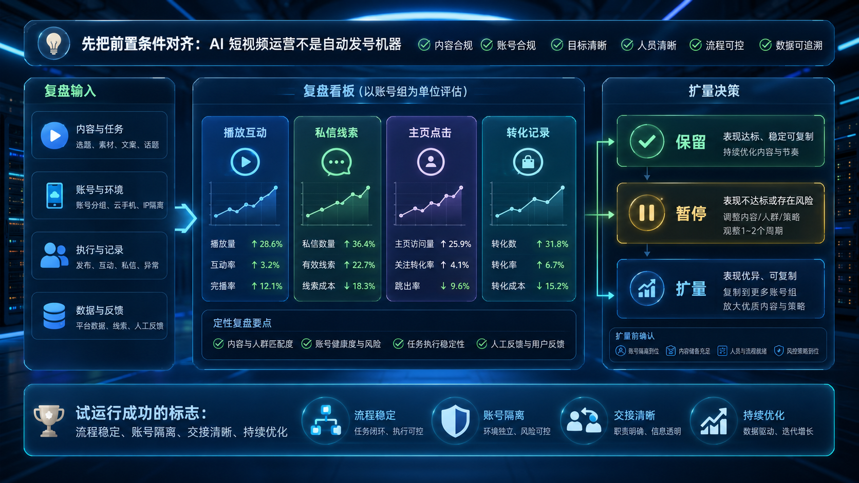 Part 3 explanatory illustration showing 先把前置条件对齐:AI 短视频运营不是自动发号机器
