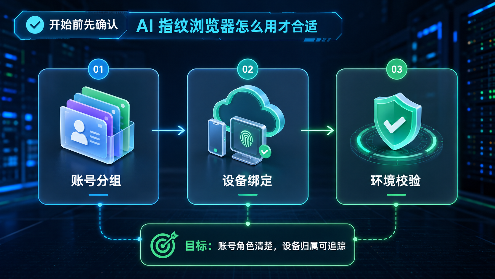 Part 1 explanatory illustration showing 开始前先确认：AI 指纹浏览器怎么用才合适