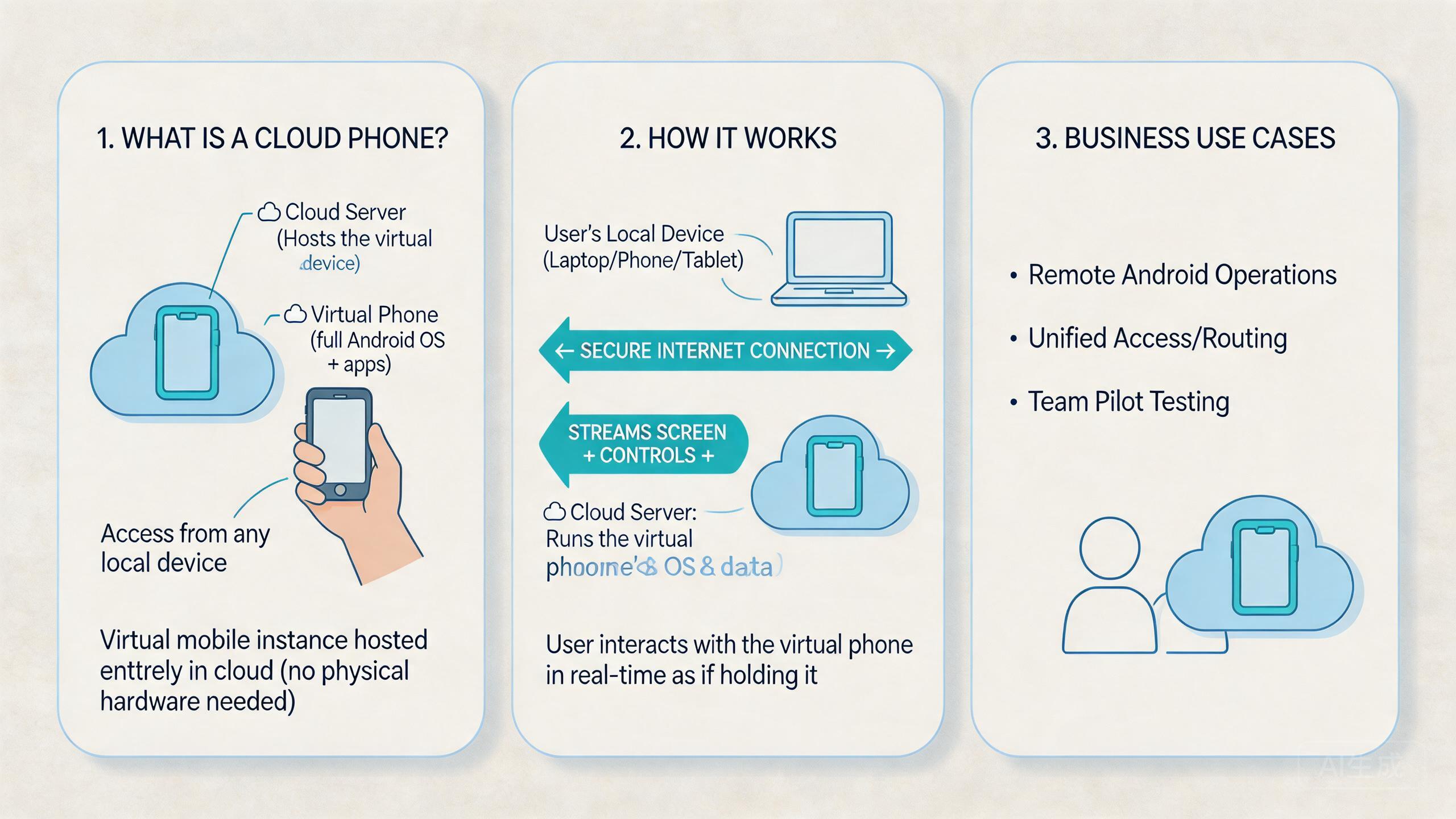 Explanatory illustration showing What is a cloud phone and how does it work?