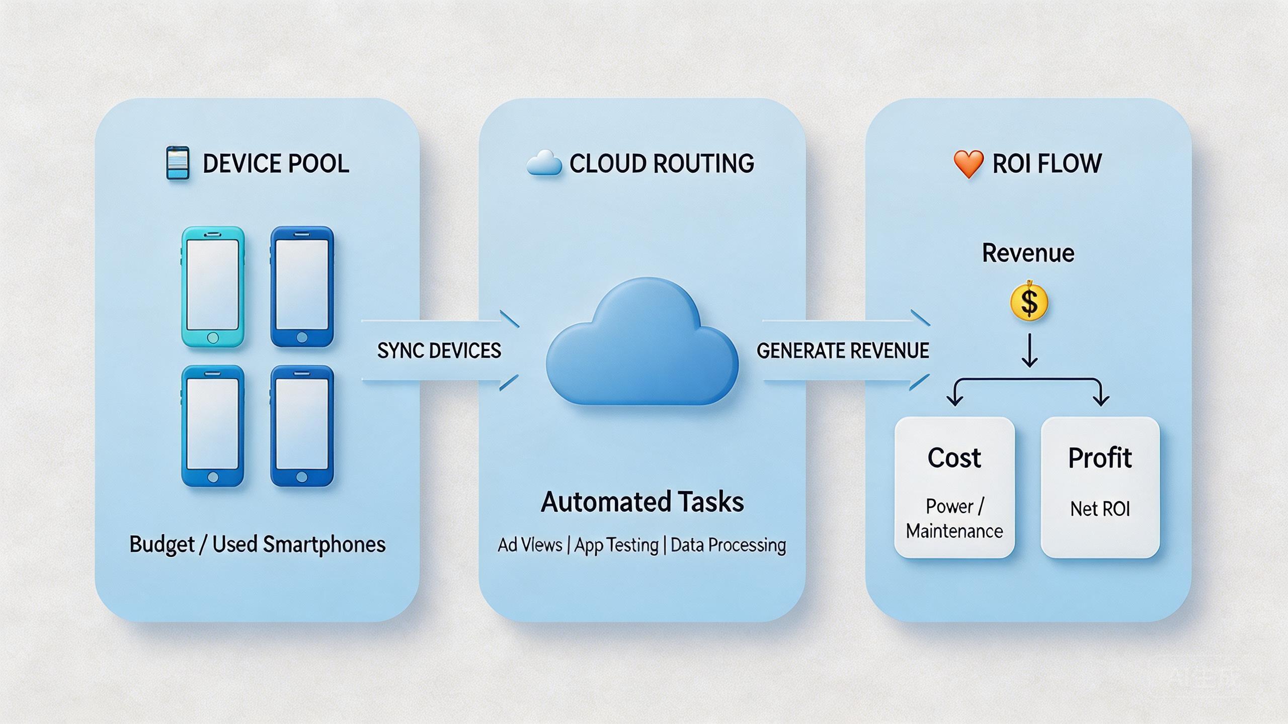 Explanatory illustration showing The Core Idea Behind a Phone Farm Business