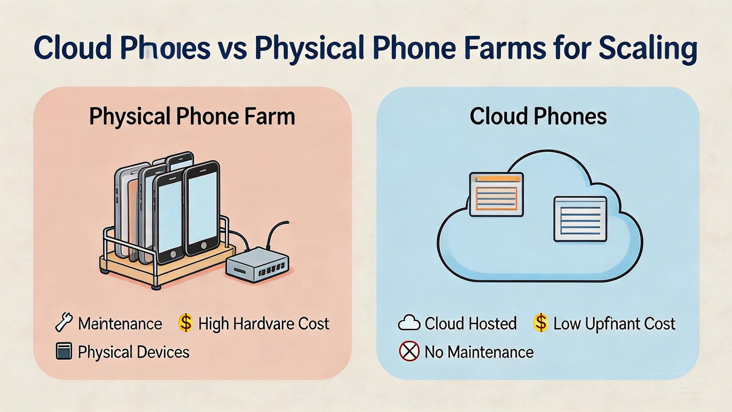 Cloud Phones vs Physical Phone Farms for Scaling