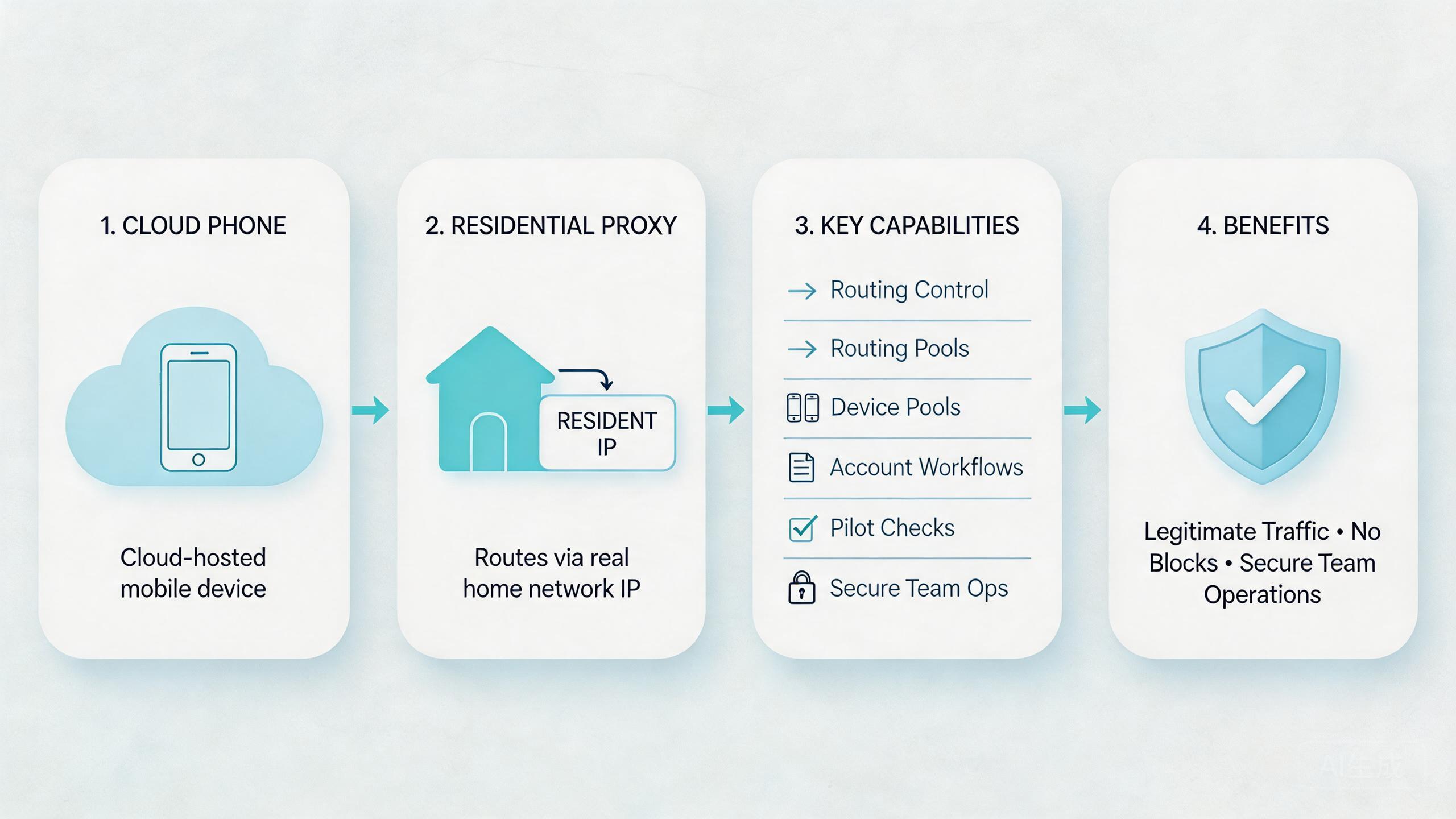 Explanatory illustration showing What Are Residential Proxies for Cloud Phones?