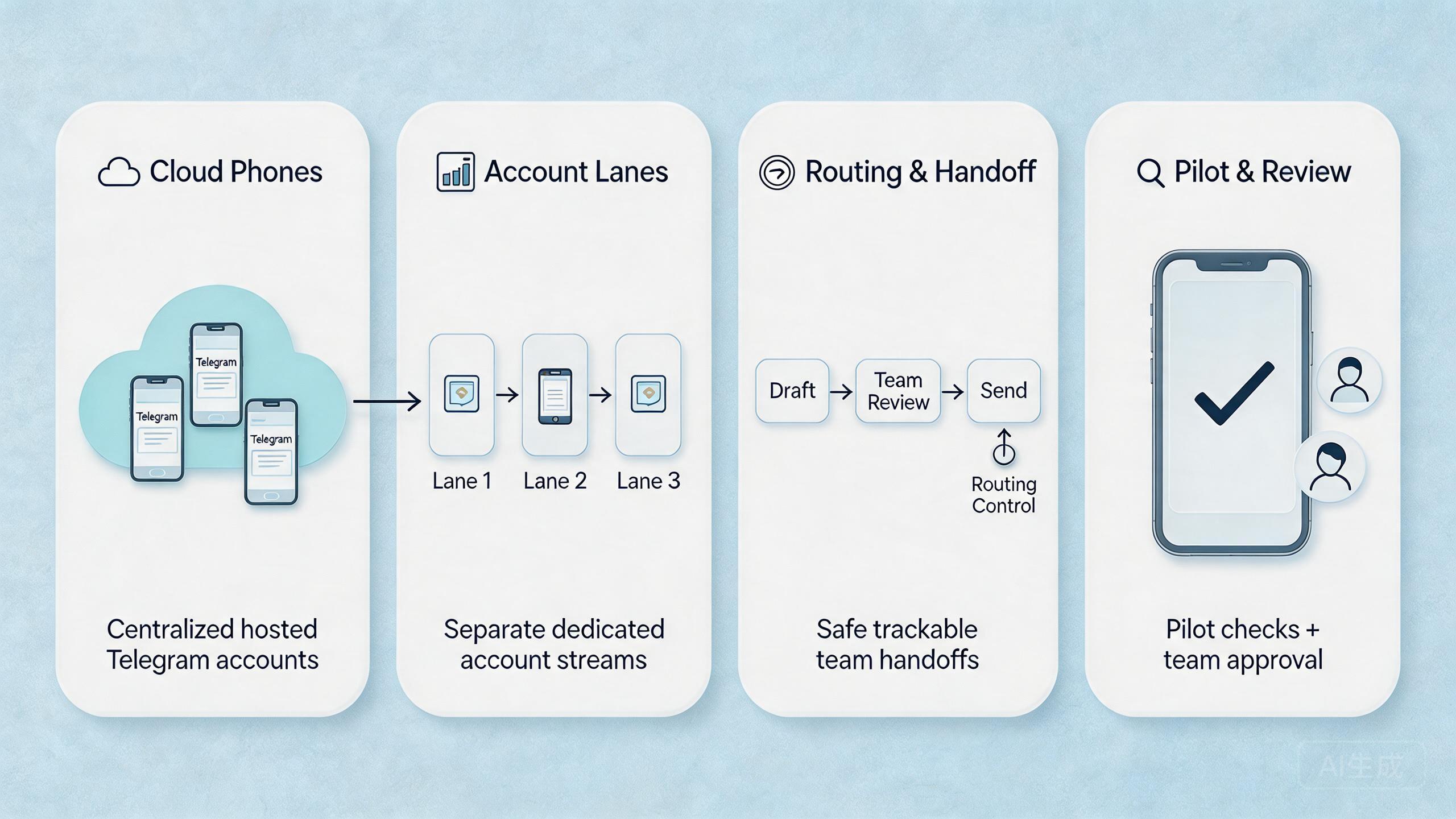 Explanatory illustration showing What Is Cloud Phones for Telegram Marketing Teams?