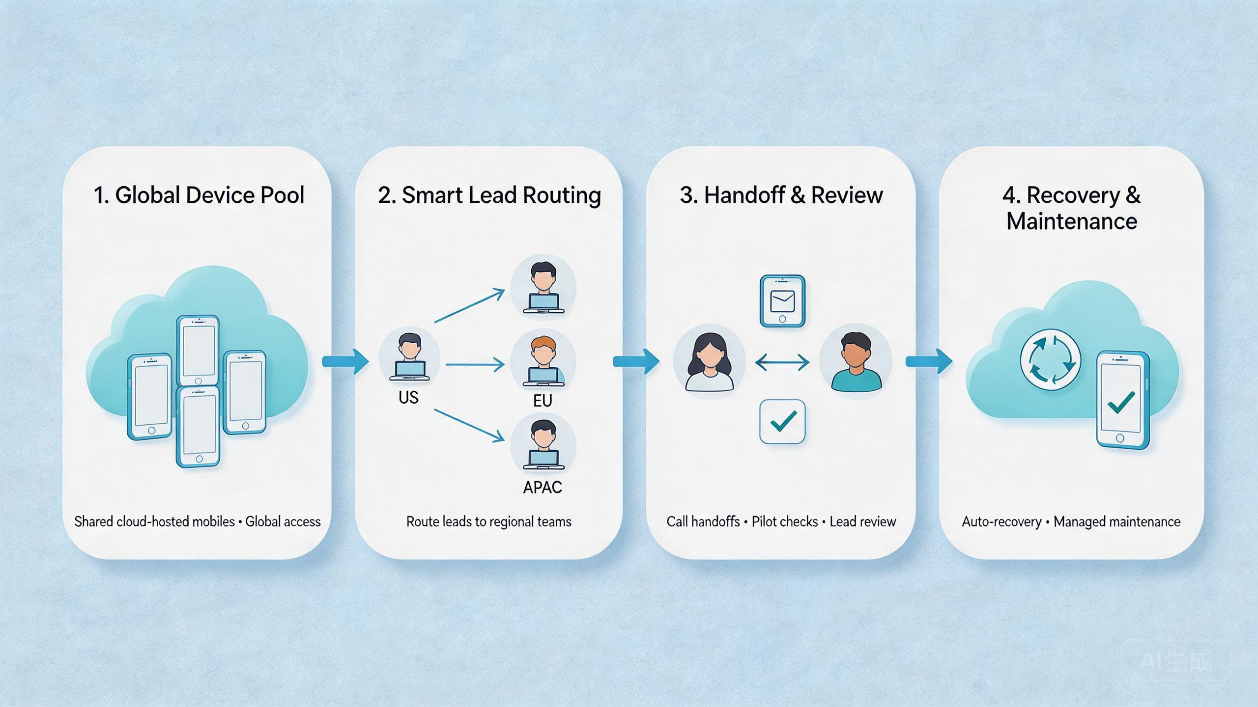 Explanatory illustration showing What cloud phones mean for global lead generation teams
