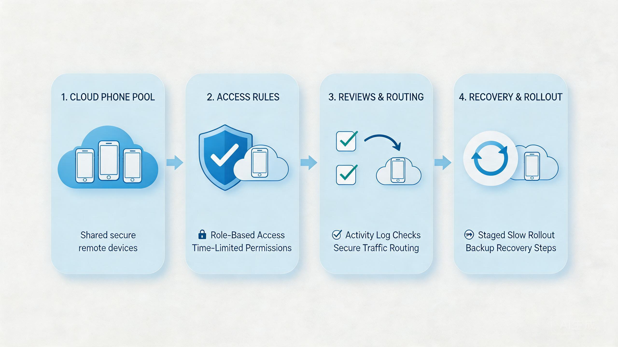 Explanatory illustration showing The core idea behind account safety in remote workflows