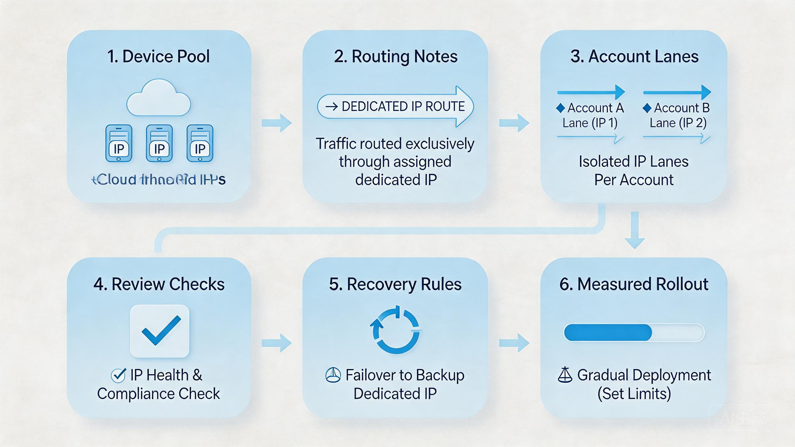Explanatory illustration showing The core idea behind dedicated IP strategy for cloud phones