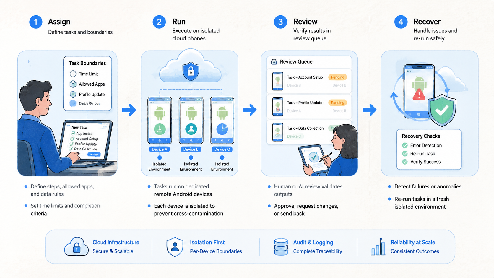 Part 2 explanatory illustration showing The Core Idea Behind Cloud Phone Automation for Mobile AI Workers