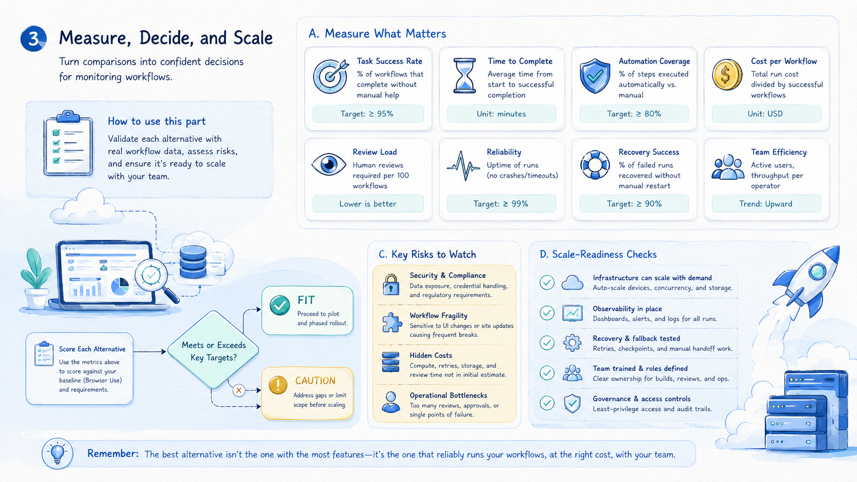 Part 3 explanatory illustration showing A Practical Comparison Framework for Browser Use