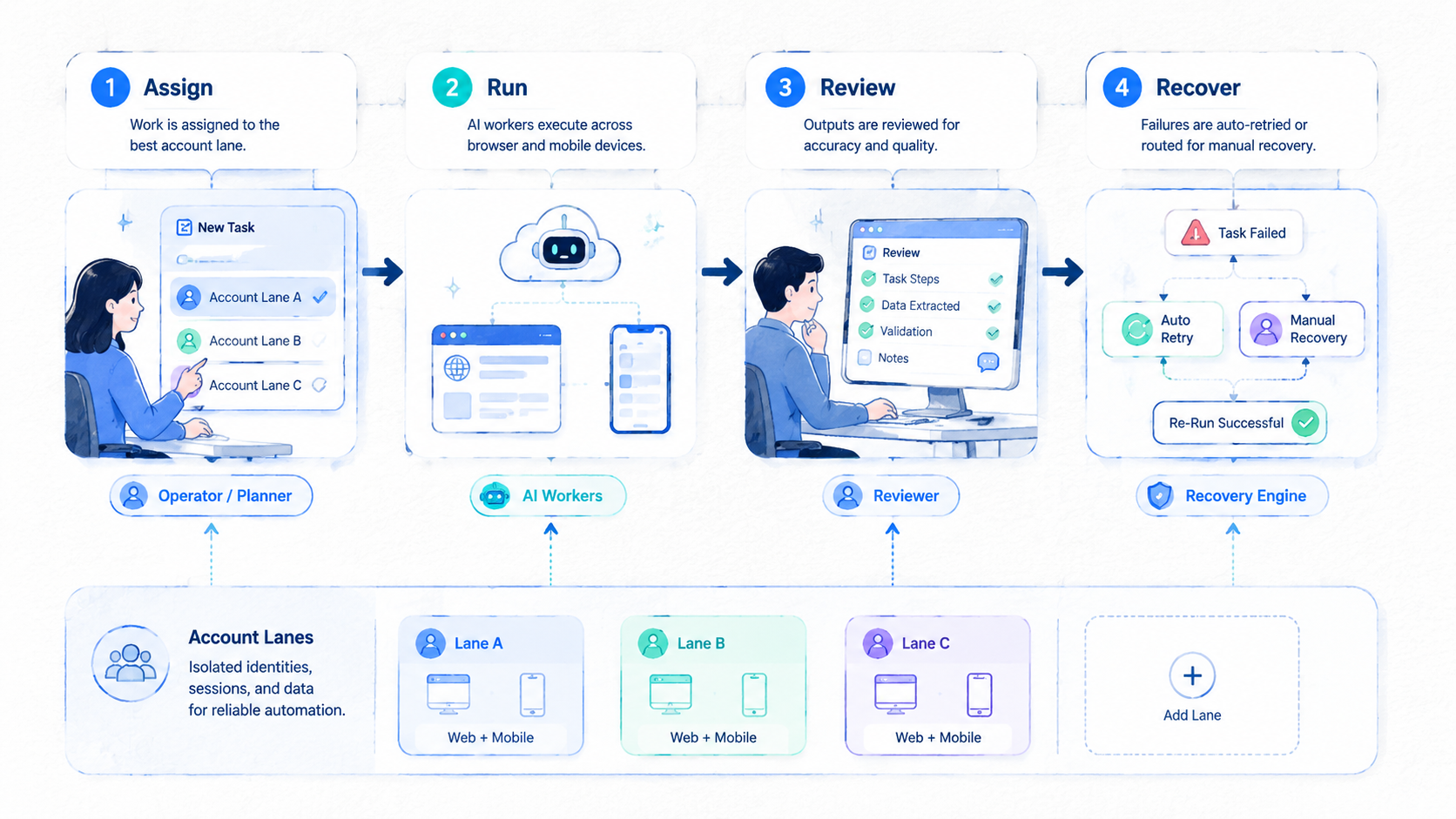 Part 2 explanatory illustration showing The Core Idea Behind an AI Worker Platform