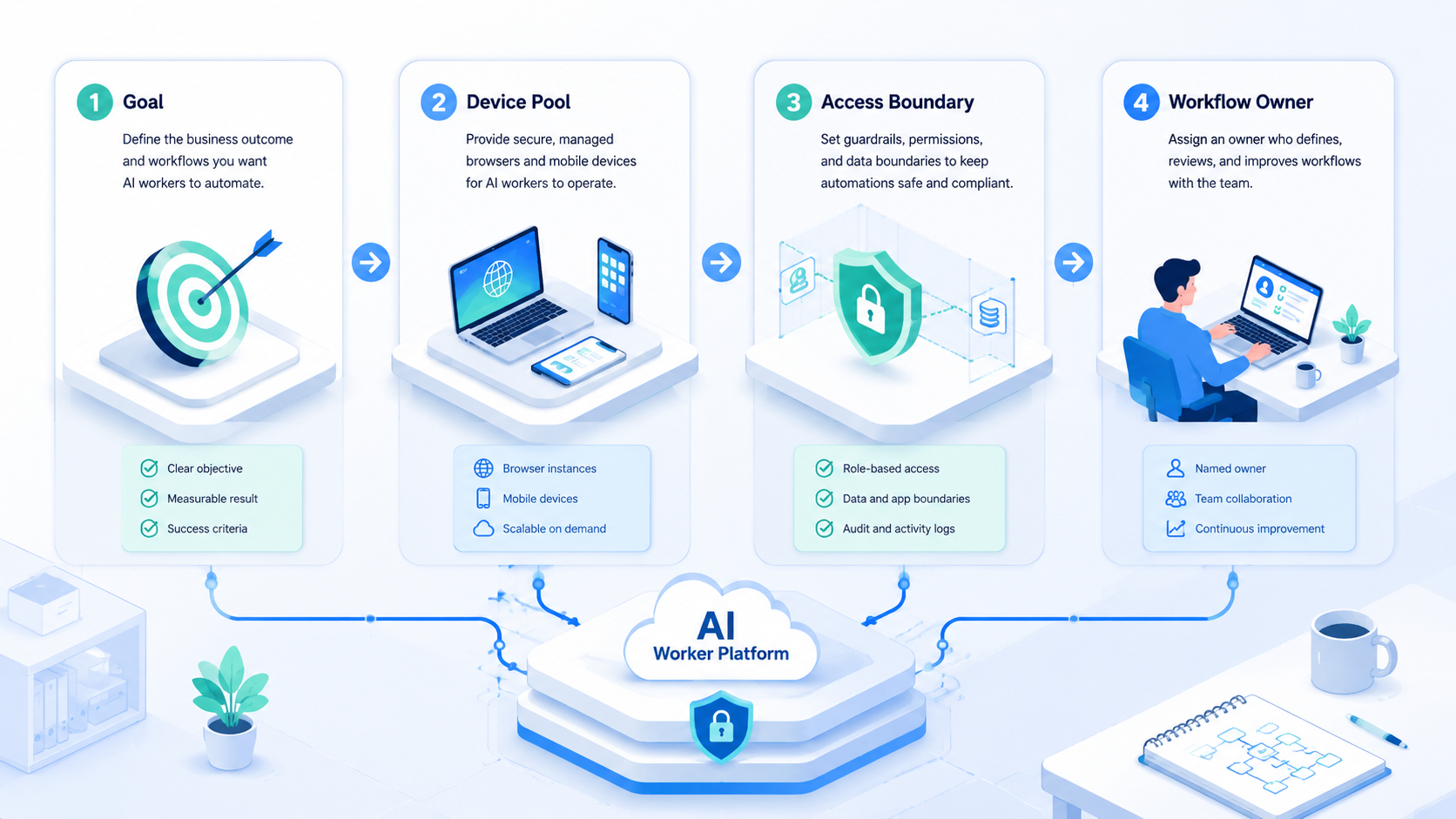Part 1 explanatory illustration showing What an AI Worker Platform Means.