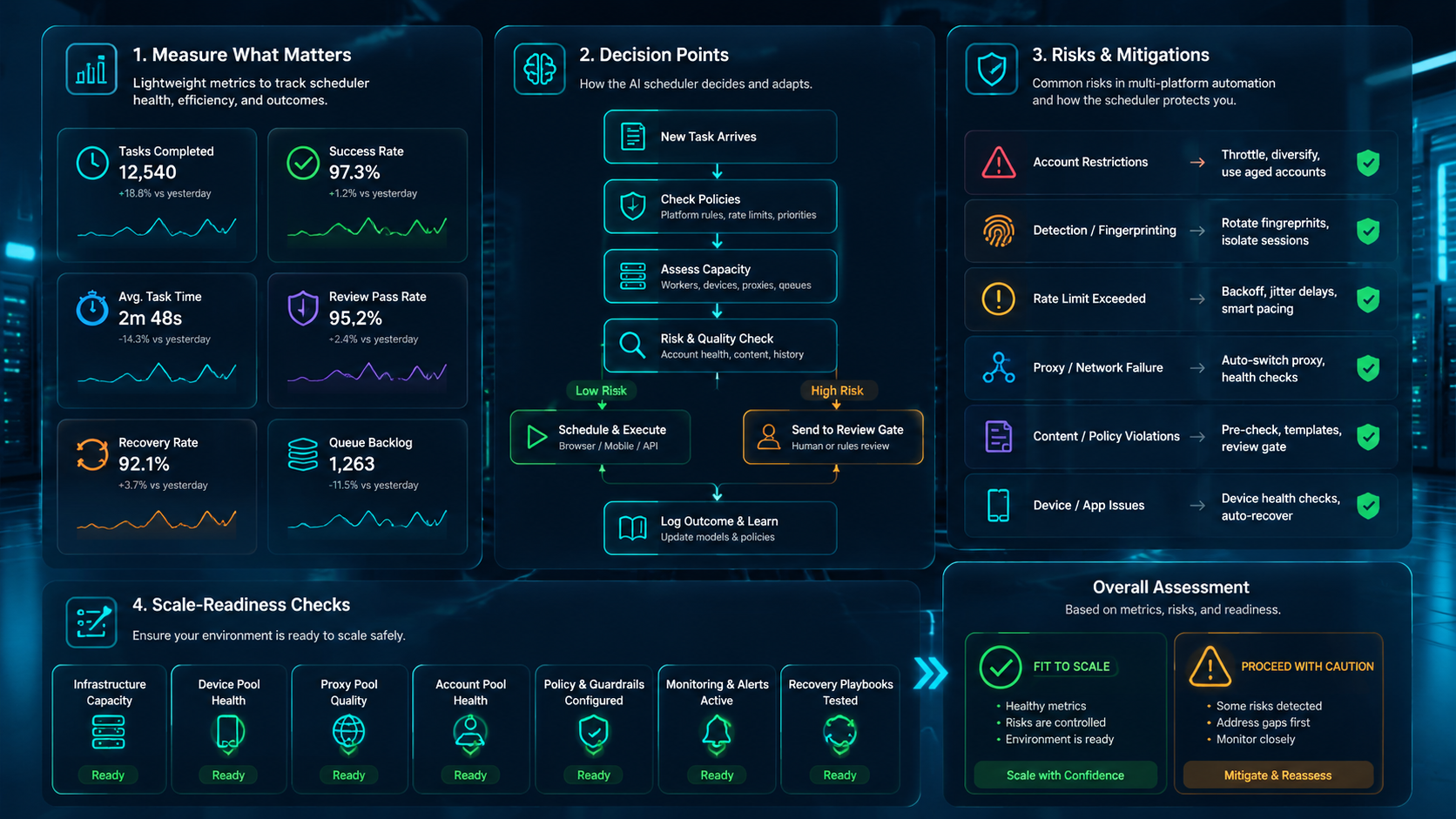 Part 3 explanatory illustration showing What an AI Worker Scheduler Does