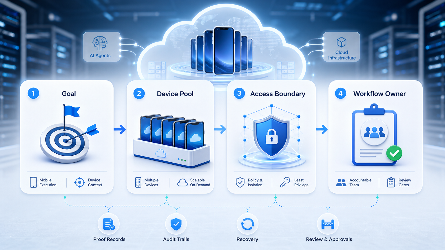 Part 1 explanatory illustration showing Cloud Phone for AI Agents Control Model