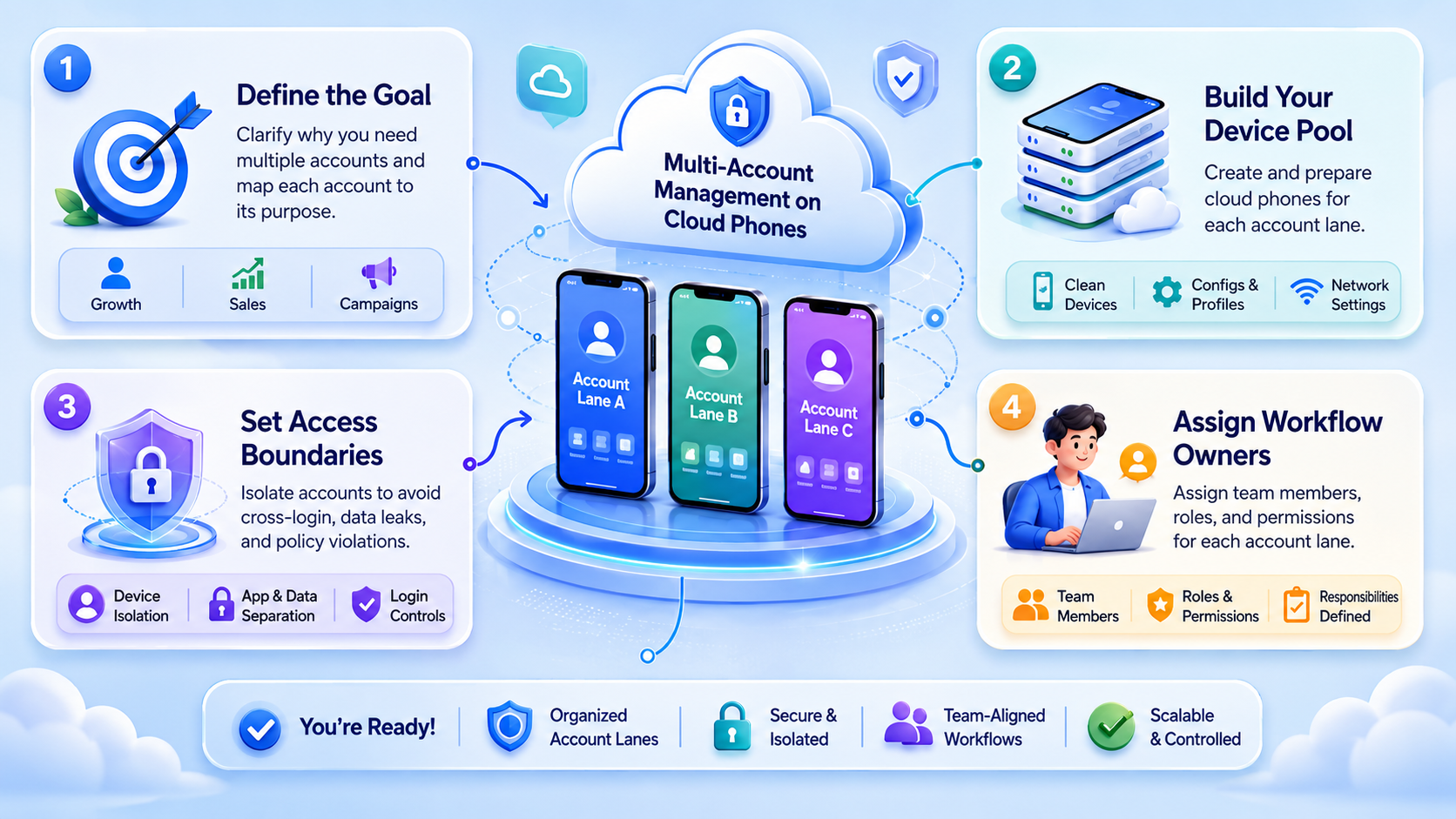 Part 1 explanatory illustration showing What Is Multi-Account Management on Cloud Phones?