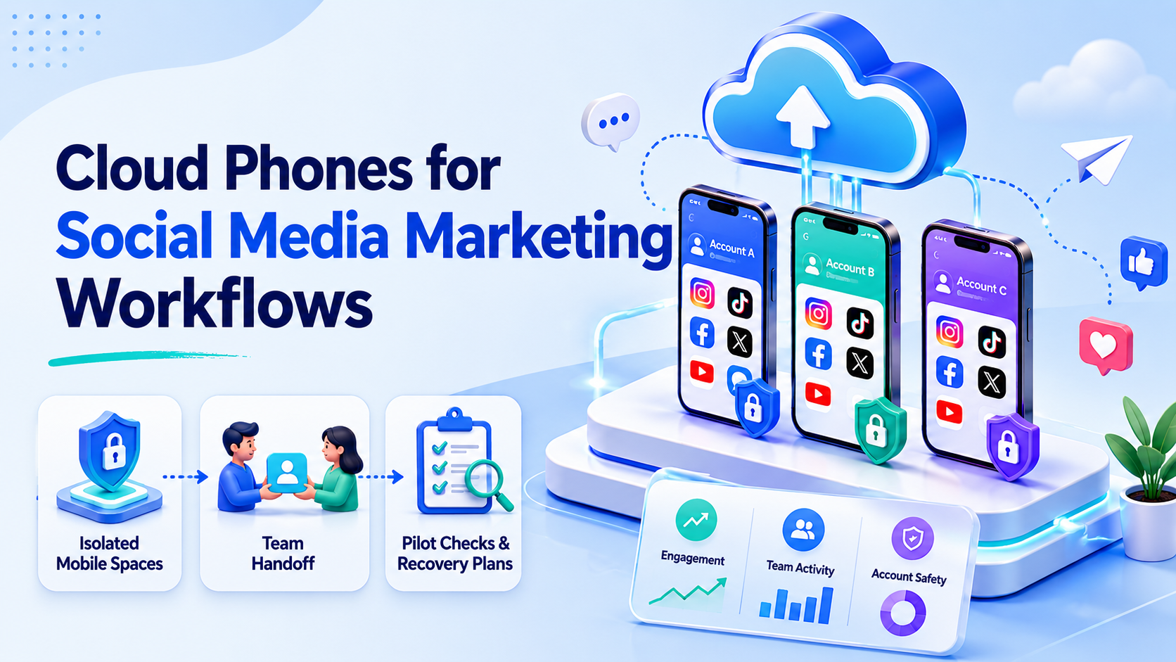 Cover illustration for cloud phones for social media marketing