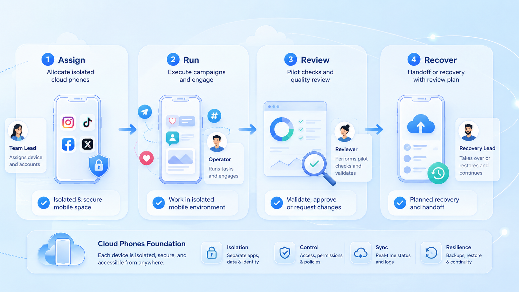 Part 2 explanatory illustration showing The Core Idea Behind Cloud Phones for Social Media Marketing Workflows