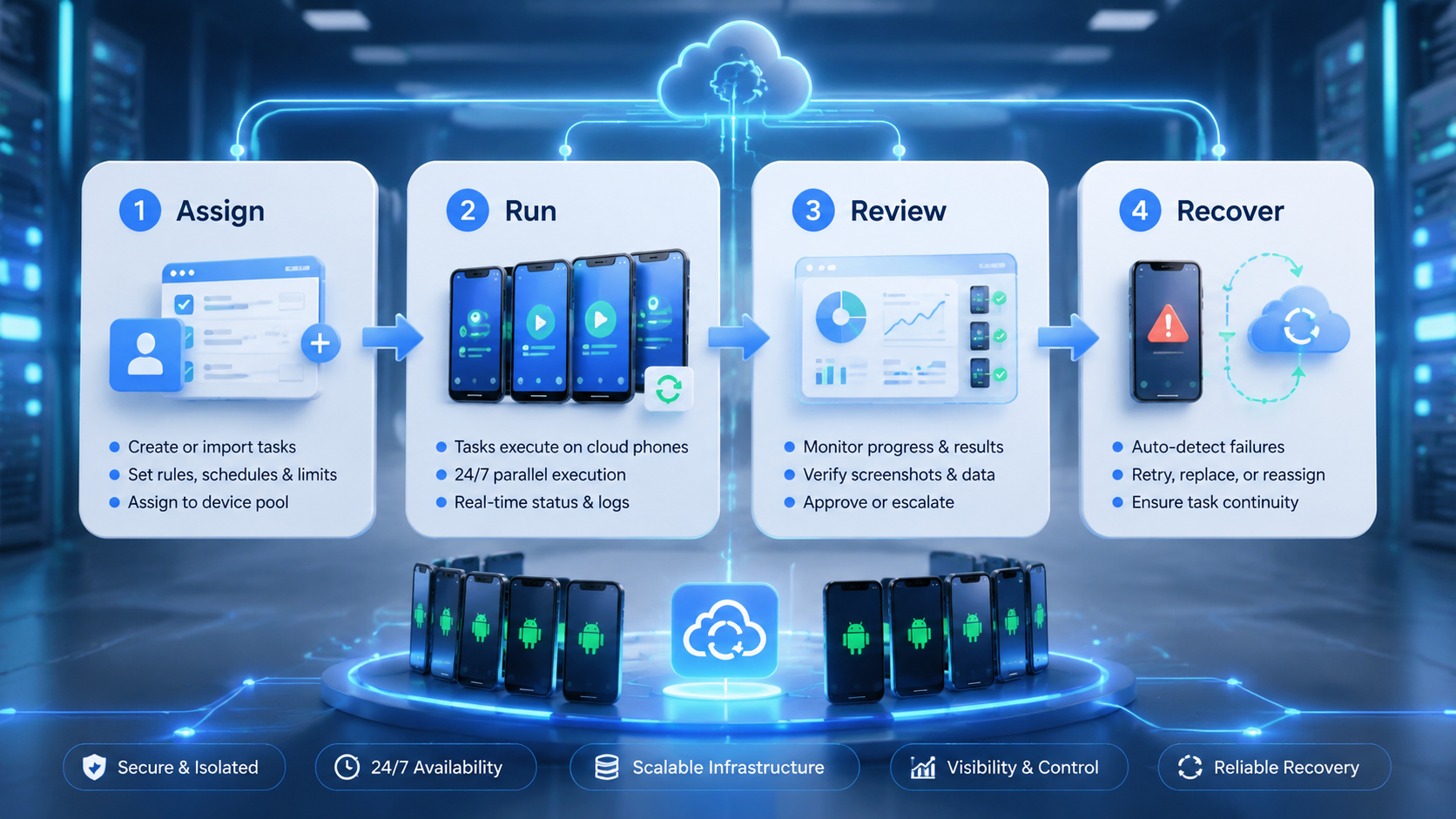 Part 2 explanatory illustration showing The Core Idea Behind Cloud Phone Platform for 24/7 Mobile Task Execution