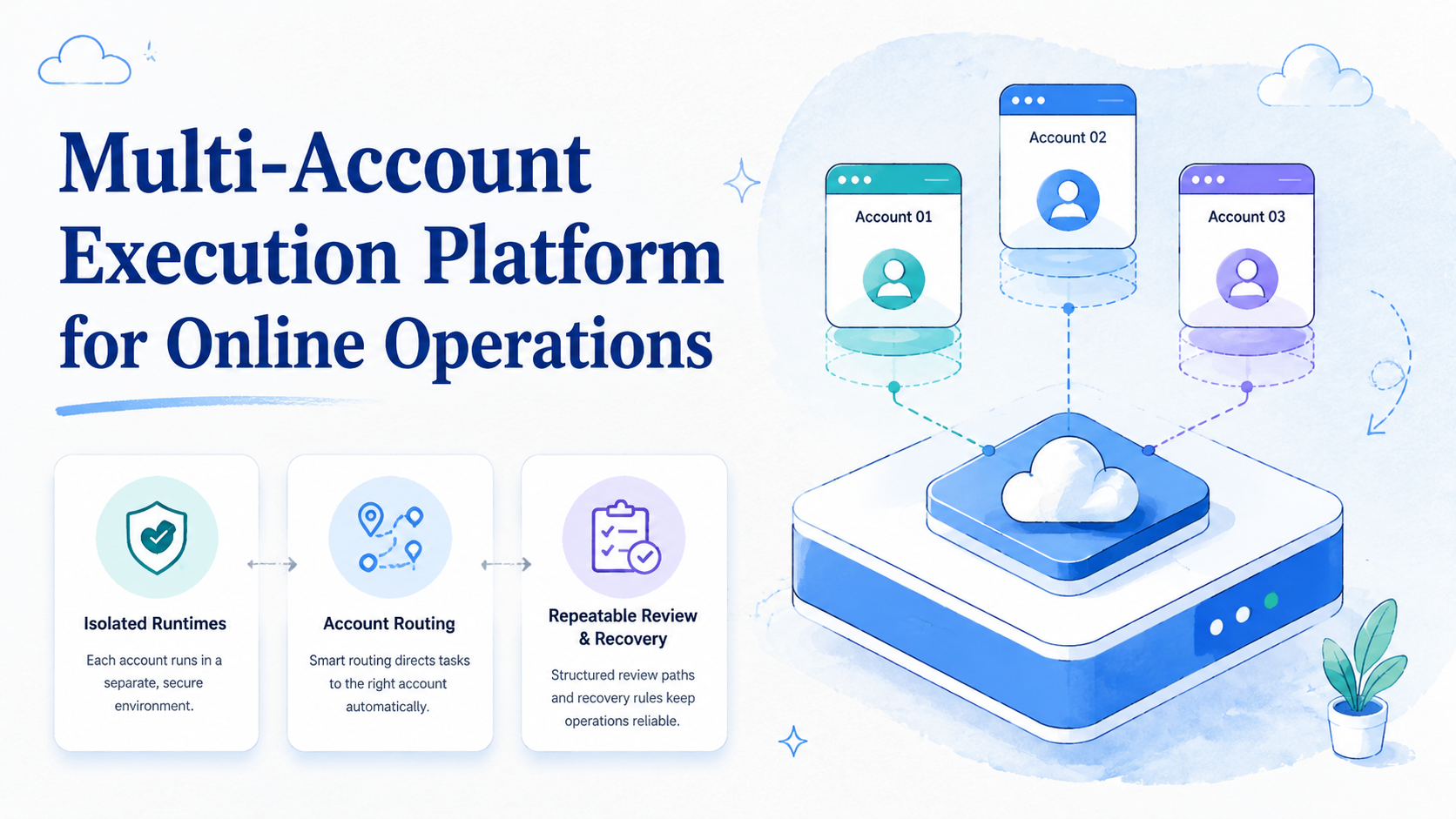 Cover illustration for Multi-Account Execution Platform for Online Operations