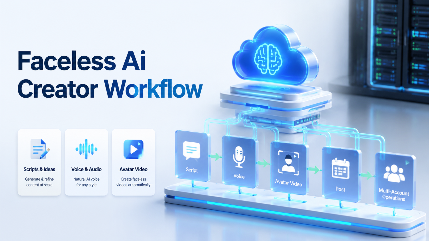 Cover illustration for faceless AI creator workflow