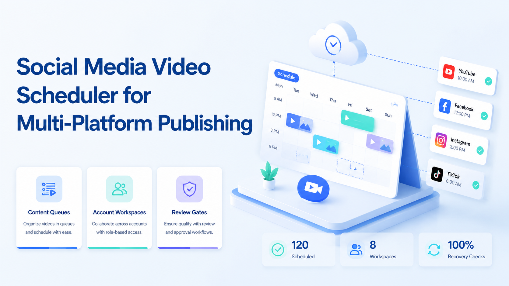 Cover illustration for social media video scheduler