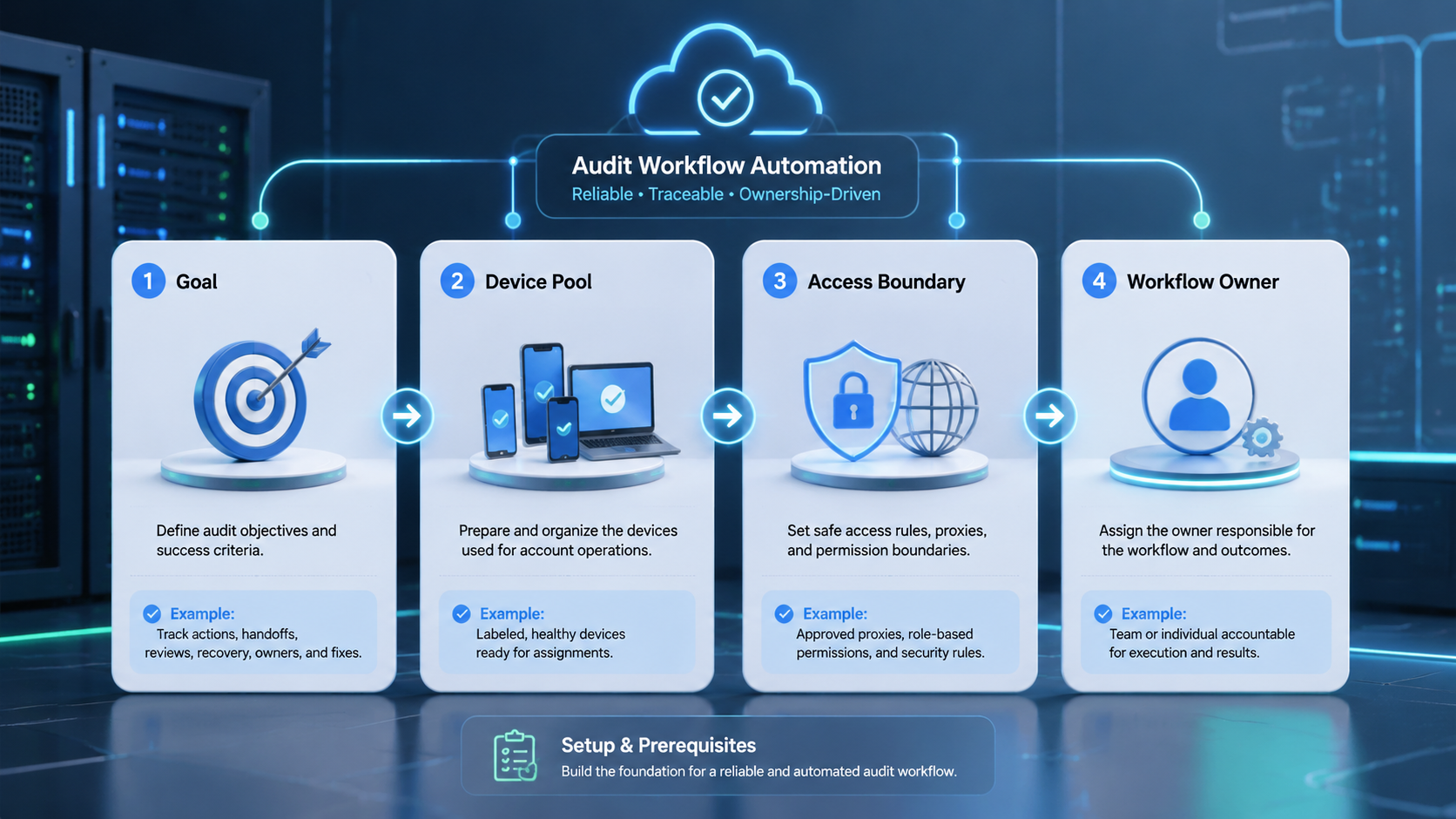 Part 1 explanatory illustration showing social media audit workflow automation