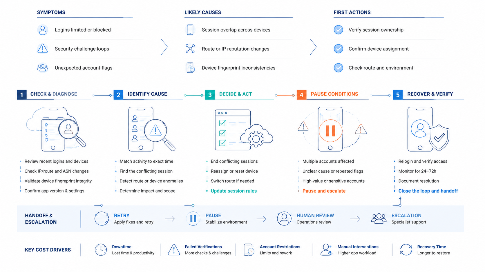 Symptoms, Likely Causes, and First Actions diagram