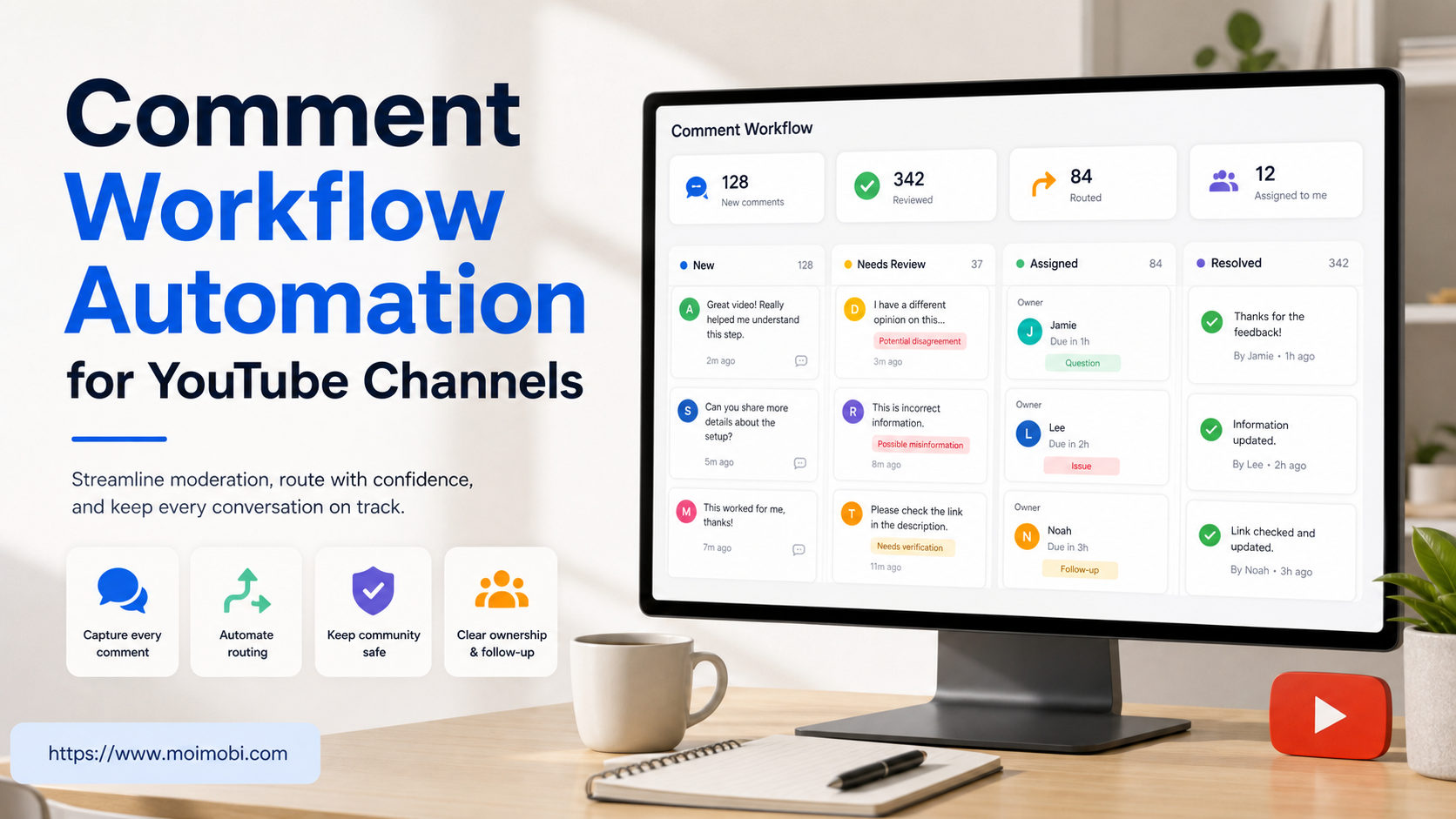 comment workflow automation for YouTube image