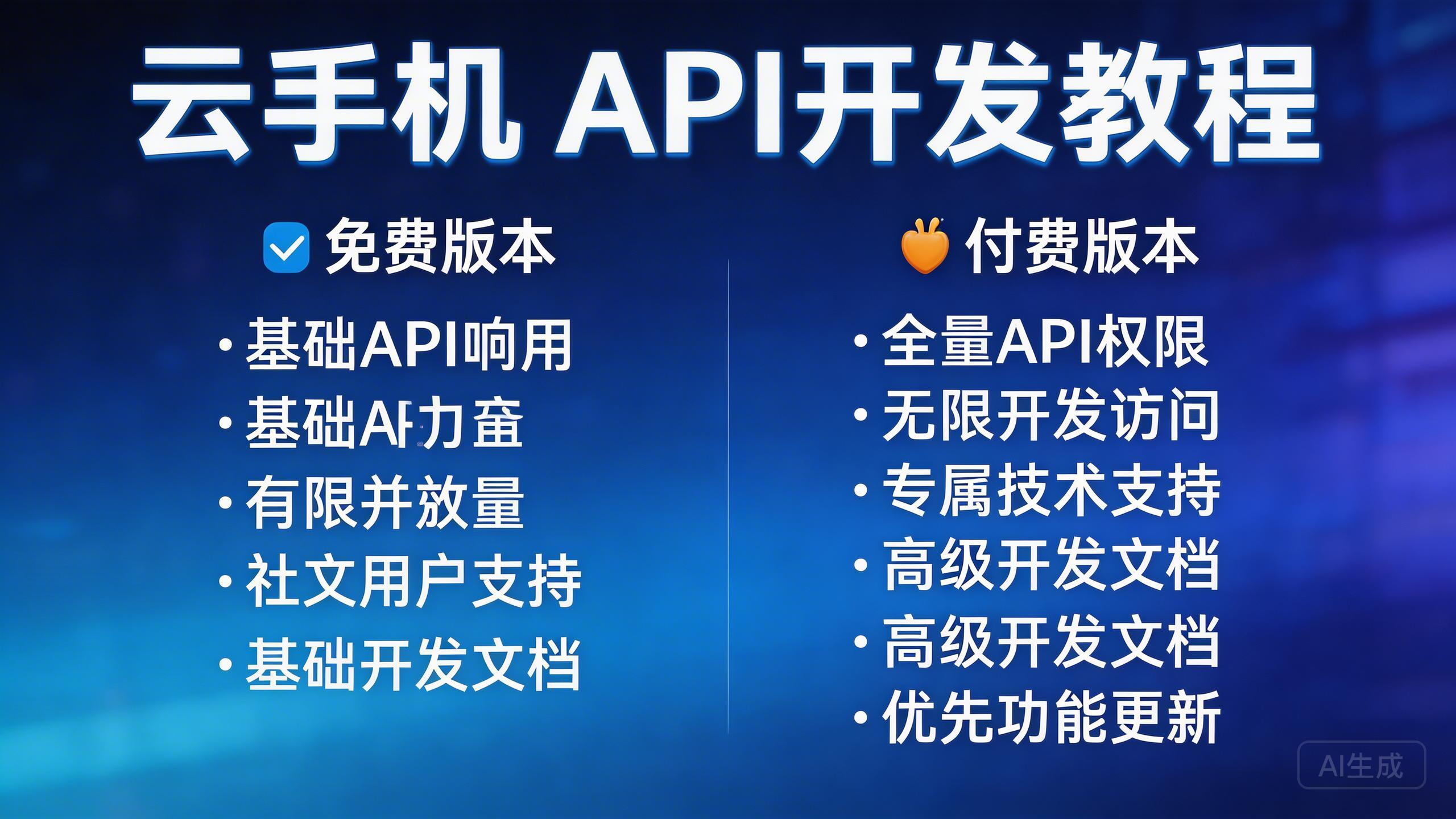 云手机 API开发教程免费 vs 付费版本